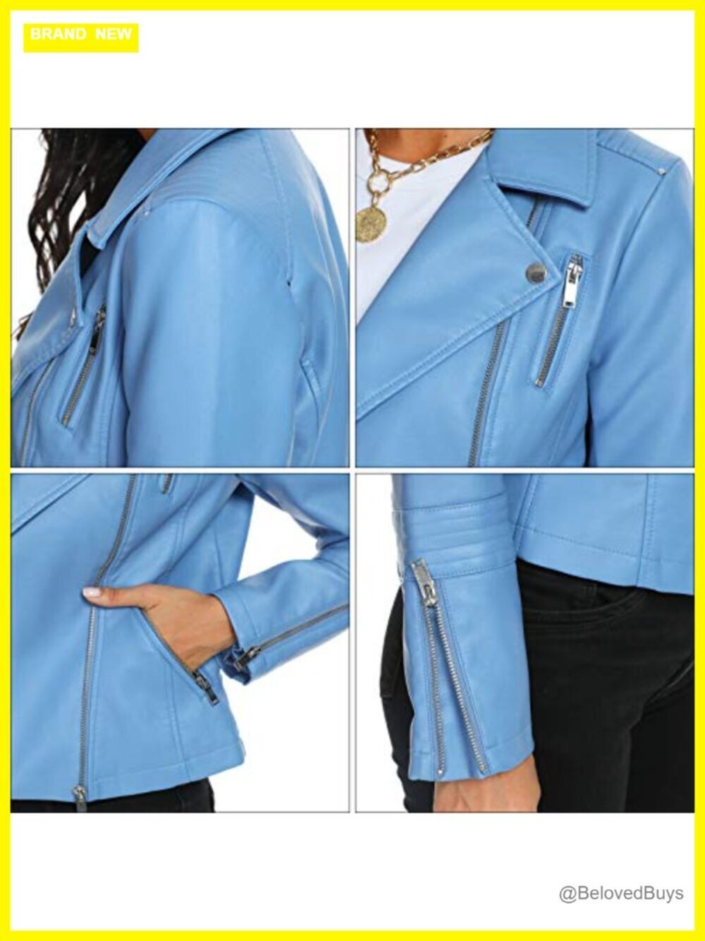 Faux Leather Moto Biker Jacket for Women Vegan Coat - Picture 5 of 6